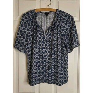Women's Ann Taylor Factory Top Small‎ Geometric Blue And White Fast Shipping